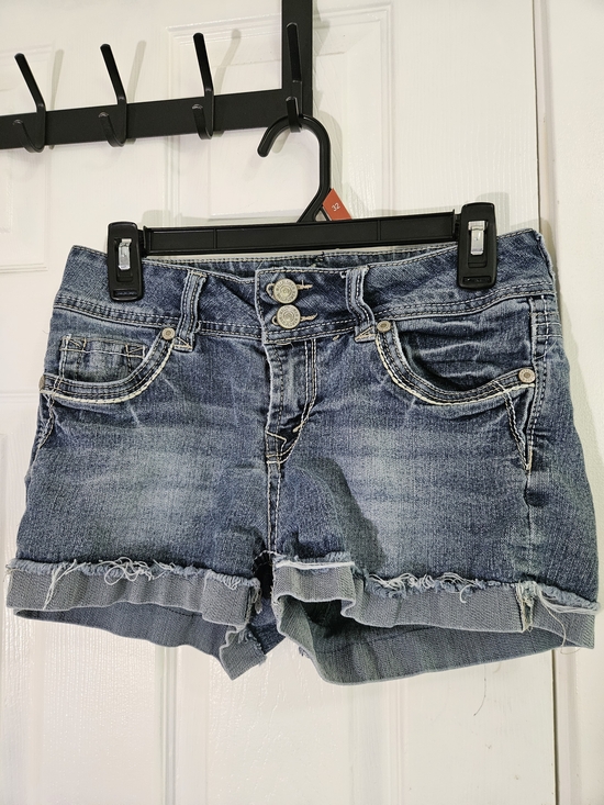 Wallflower Pants - WallFlower Junior's Frayed Hem Jean Shorts - Blue